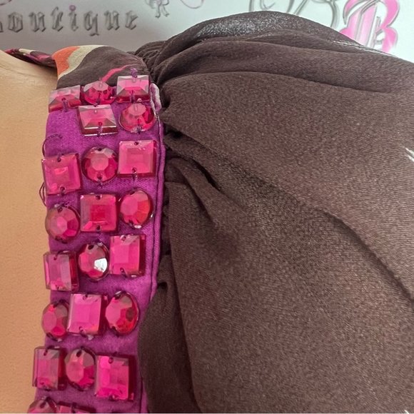 Bebe 100% silk top bling Jewel π rhinestone neckline boho ombrΓ© pattern bubble - Picture 16 of 16